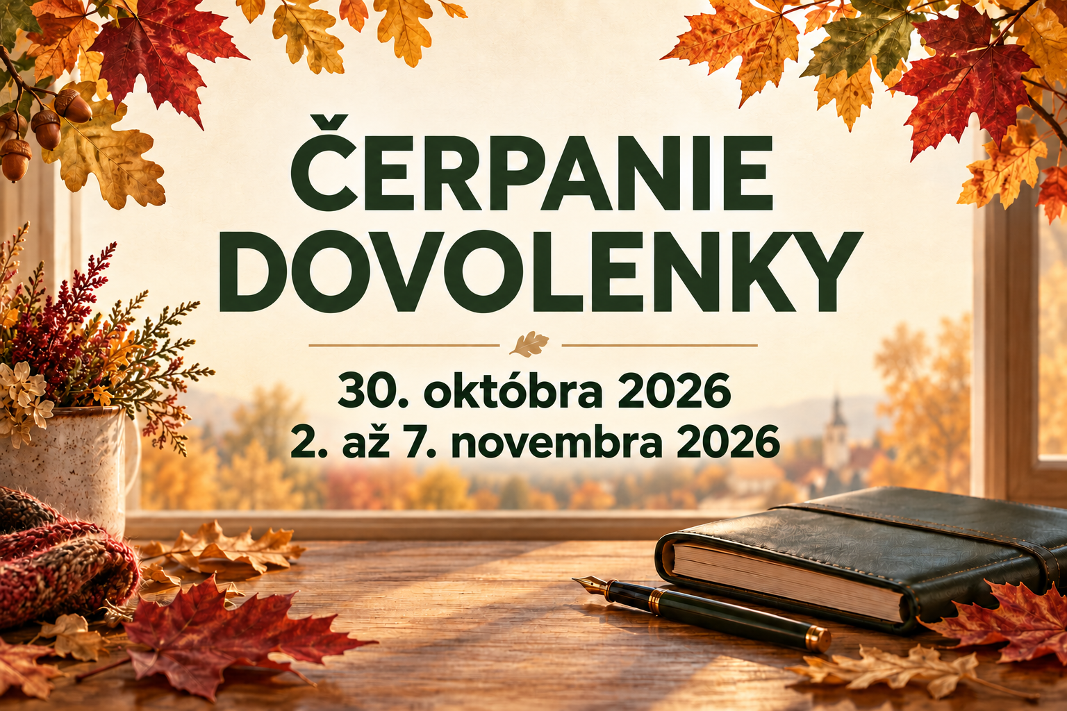 Fotka - Čerpanie dovolenky 30.10.2026 a od 2. do 7. 11. 2026